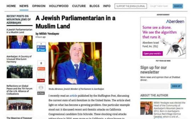Milix Yevdayevin “Jewish Journal” qəzetində məqaləsi dərc edilib 