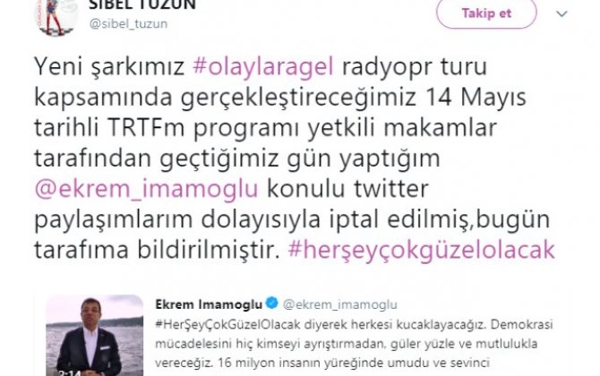 Məşhur müğənninin TRT-dəki proqramı ləğv edildi  –İmamoğluna dəstək verdiyi üçün