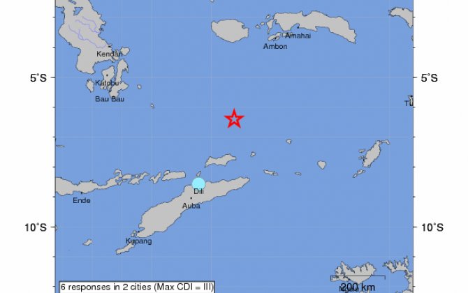 В море Банда произошло землетрясение магнитудой 6,8