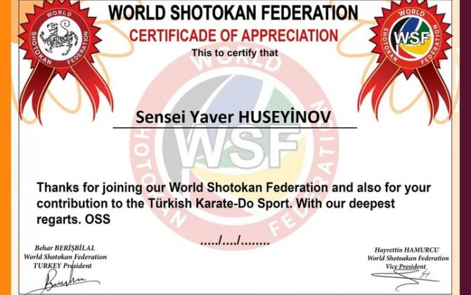 Dünya Şotakan Federasiyası Arpacay Karate Klubunu mukafatlandırıb
