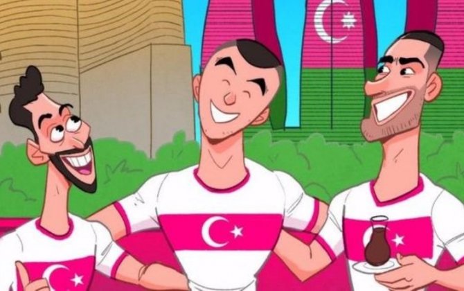 Известный карикатурист посвятил публикацию играм сборной Турции в Баку