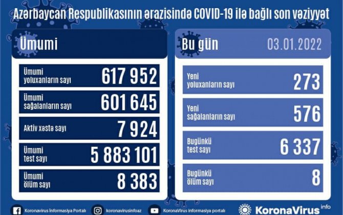 В Азербайджане выявлено еще 273 случая заражения коронавирусом, 8 человек скончались