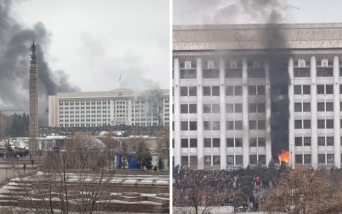 Etirazçılar Almatı şəhər meriyasının inzibati binasına basqın ediblər, bina yanır