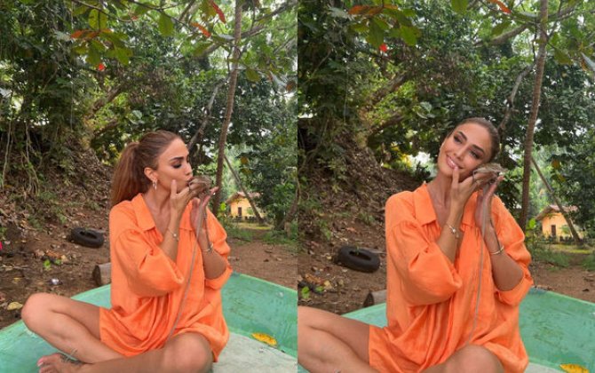 Pərvin Abıyeva Şri-Lankada timsah balası ilə -