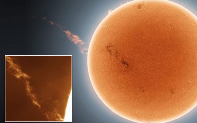 Günəşdən 1,5 milyon kilometr uzunluğunda nəhəng odlu şleyf atıldı - FOTO/VİDEO