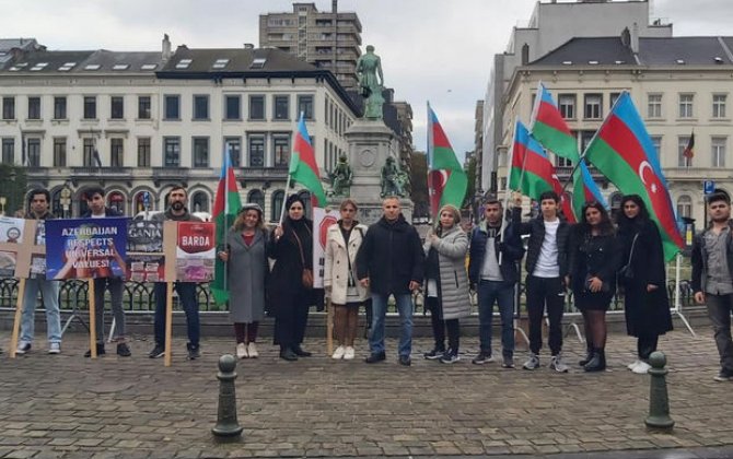Brüsseldə Ermənistanın hərbi cinayətlərinə qarşı etiraz aksiyası keçirilib - FOTO