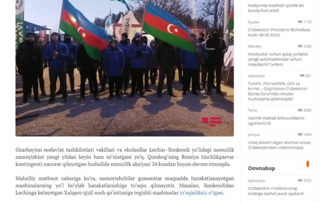 Özbəkistan mediasında ekofəalların aksiyasına dair məqalələr yayımlanıb