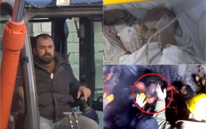 Duyğu dolu anlar: Ekskavator sürücüsü atasını dağıntılar altından göz yaşları içində çıxardı - FOTO/VİDEO