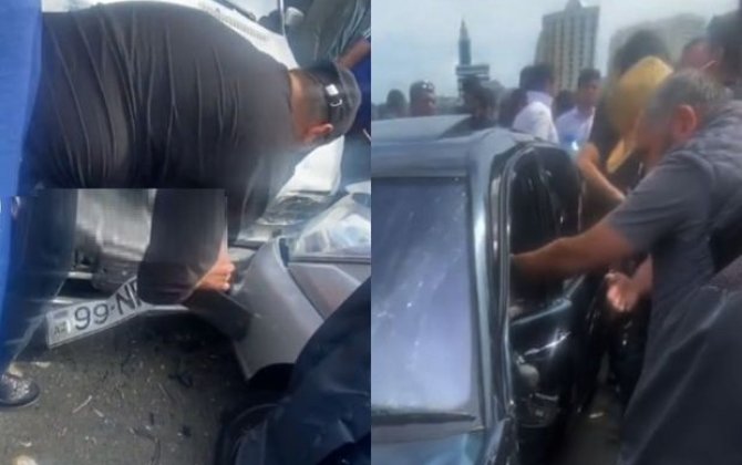 “Maşın bazarı”nda üç avtomobil toqquşdu - VİDEO