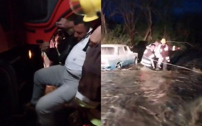Cəbrayılda sel zamanı avtomobildə köməksiz qalan əcnəbi xilas edilib - FOTO/VİDEO