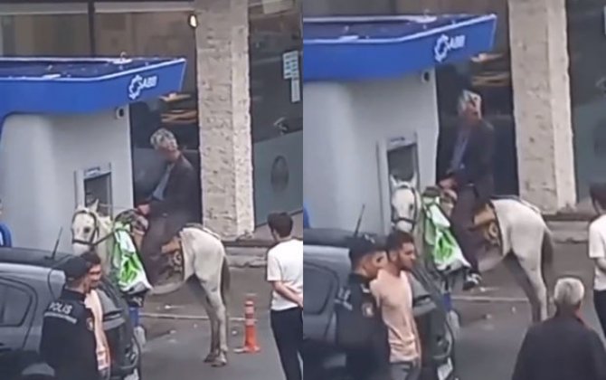 Azərbaycanda kişinin at belində bankomatdan pul çıxarması gündəm oldu - VİDEO