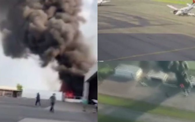 Braziliyada təyyarə anqara çırpıldı: Anbaan görüntülər - VİDEO