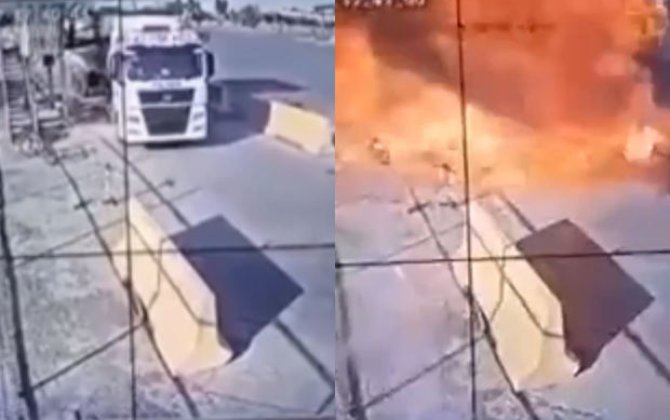 İranda neft daşıyan qoşqu partladı: İşçi yanaraq öldü - VİDEO