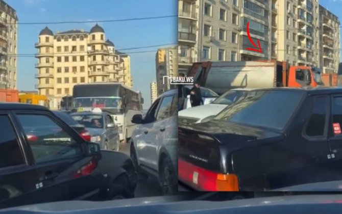 Xırdalanda hər gün eyni vaxtda yolu bağlayan zibildaşıyan maşın narazılıq yaratdı - VİDEO