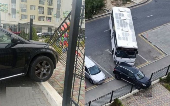 Bakıda avtobus park edilmiş avtomobilə çırpıldı - FOTO