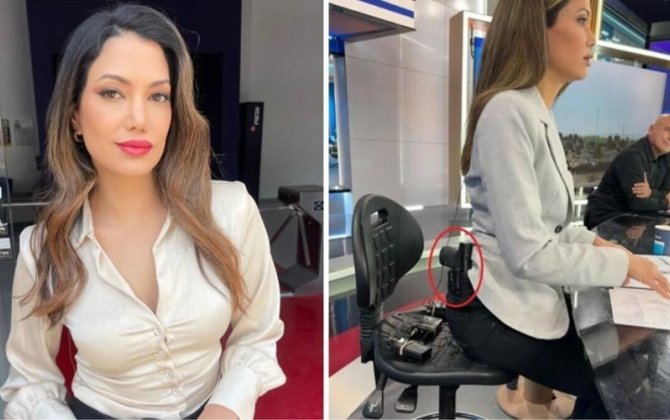 Qadın aparıcı canlı yayıma belində silahla çıxdı - FOTO