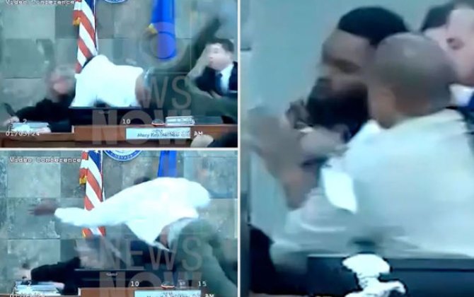 Müttəhim məhkəmə zalında hakimə hücum etdi: Əlbəyaxa döyüşdən ANBAAN VİDEO