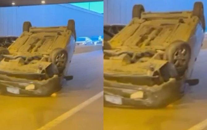 Bakıda tuneldə “Prius” aşdı - VİDEO