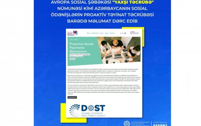 Avropa Sosial Şəbəkəsi Azərbaycanın sosial ödənişlərin proaktiv təyinat təcrübəsi barədə məlumat dərc edib