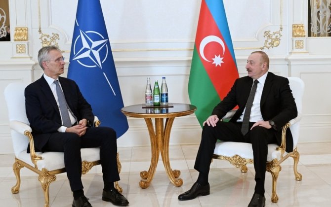 Prezident İlham Əliyevin Yens Stoltenberqlə təkbətək görüşü başlayıb - FOTO