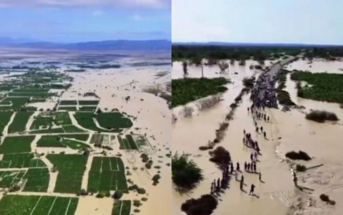İranda hektarlarla əkin sahəsi sel sularının altında qaldı - VİDEO