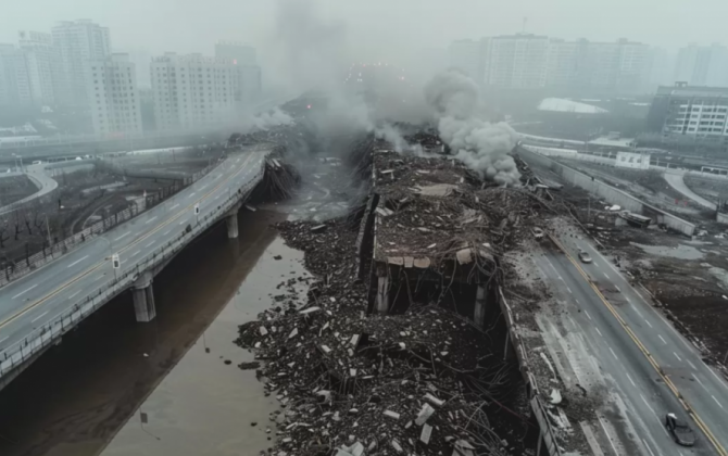 В Китае обрушилась автомагистраль, погибли 19 человек-(видео)