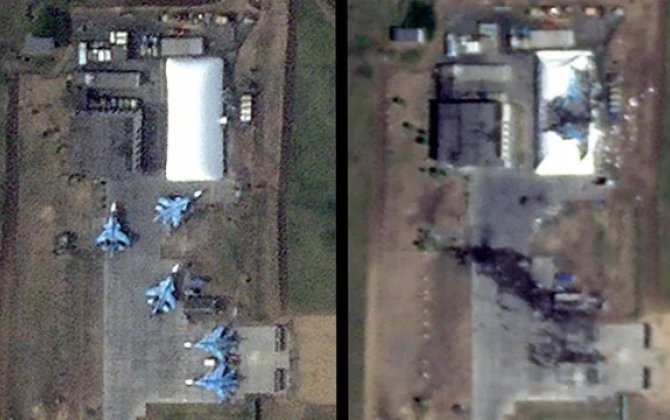 Ukrayna Rusiyanın qırıcıları yerləşən aviabazaya 70-dən çox dronla zərbə endirdi...+VİDEO