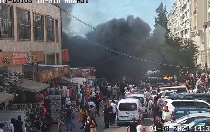 Ticarət mərkəzindəki yanğın söndürüldü - YENİLƏNİB + FOTO/VİDEO