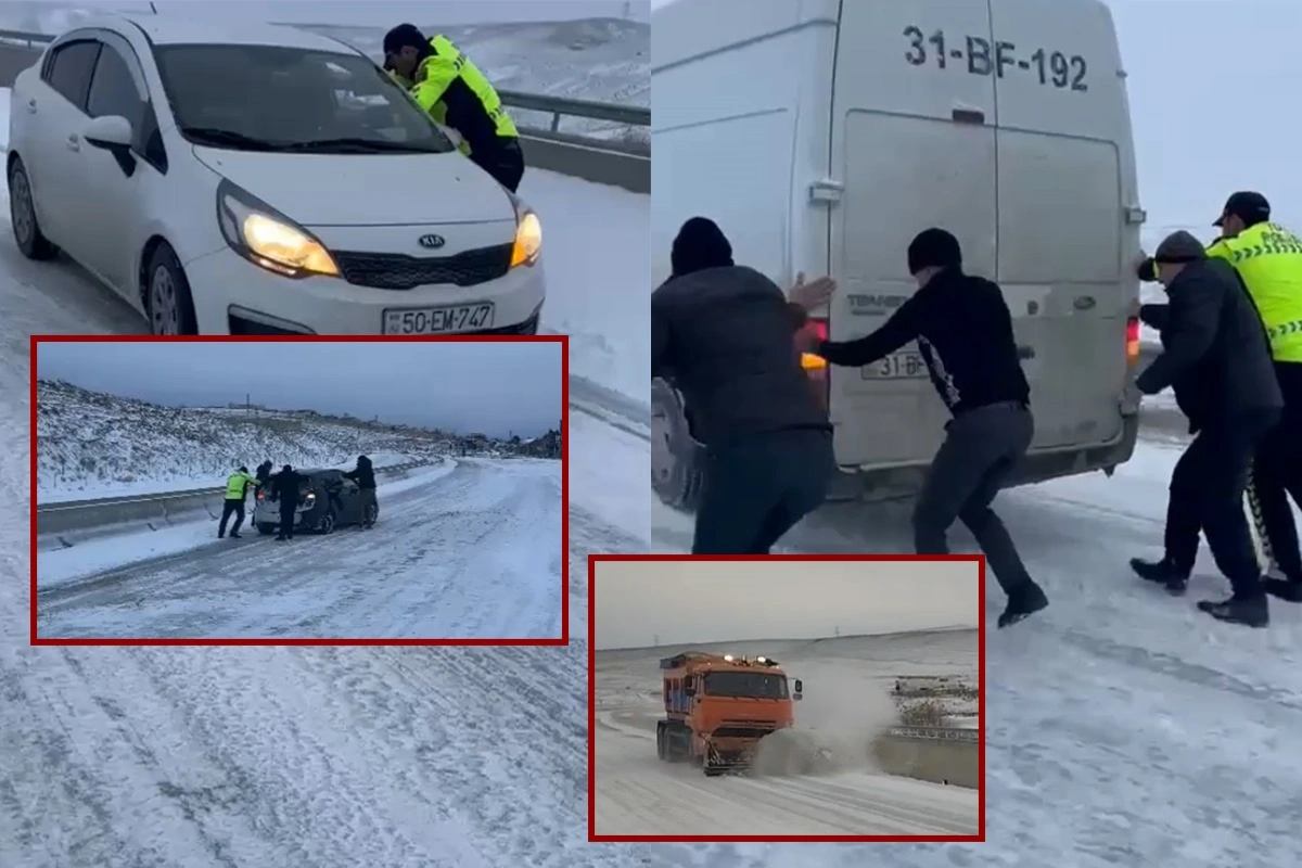 Последняя ситуация на обледеневшей дороге Баку - Шамахы-ВИДЕО