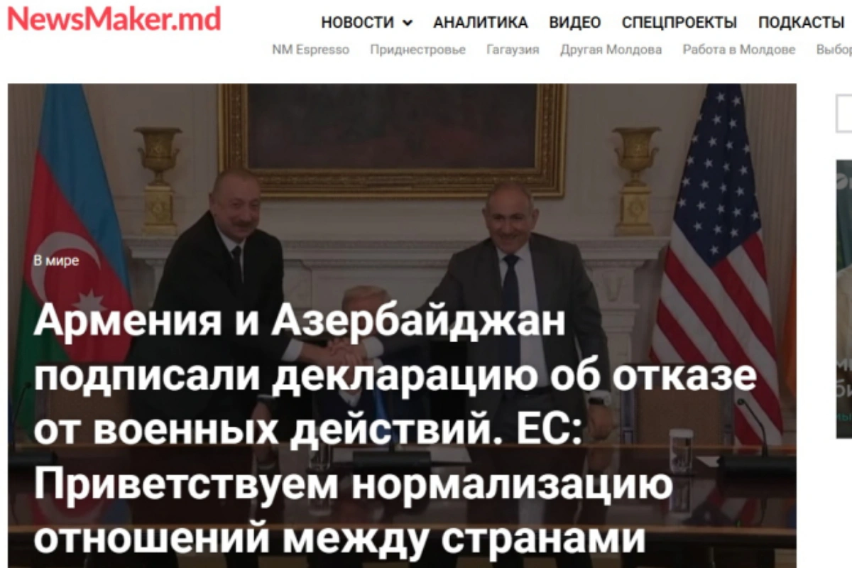 Moldova mediası Azərbaycan və Ermənistan arasında əldə olunan razılaşmaya geniş yer ayırıb - FOTO