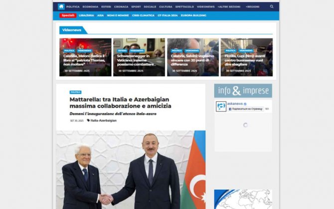 İtaliya mediası Prezident Sercio Mattarellanın Azərbaycana rəsmi səfərindən yazır - FOTO