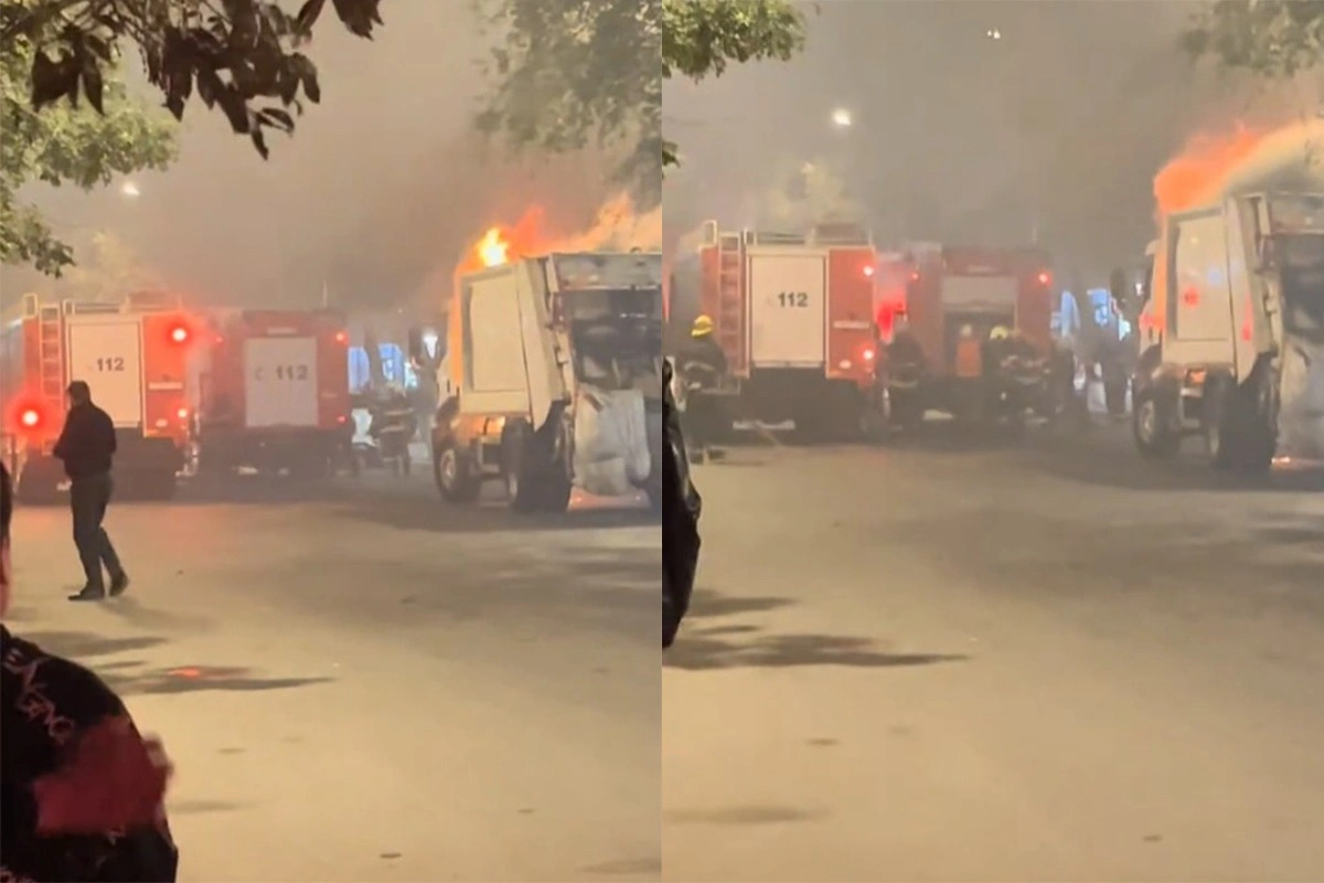 В Сумгайыте загорелся мусоровоз-ВИДЕО
