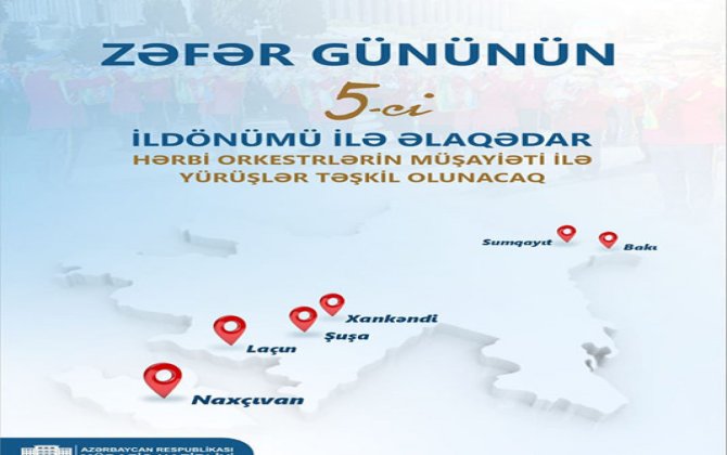 Zəfər günü münasibətilə hərbi orkestrlərin müşayiəti altında yürüşlər keçiriləcək