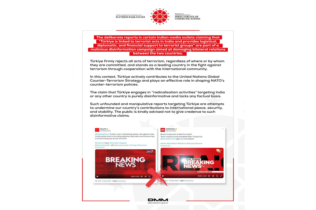 Türkiyə PA Hindistan KİV-lərində yayımlanmış təxribat xarakterli xəbərlərə münasibət bildirib