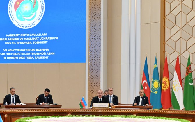 İlham Əliyev Mərkəzi Asiya Dövlət Başçılarının 7-ci Məşvərət Görüşünün iclasında çıxış edib - FOTO - YENİLƏNİB