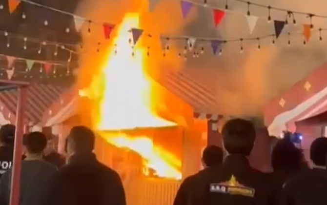 Fəvvarələr meydanında güclü yanğın - VİDEO