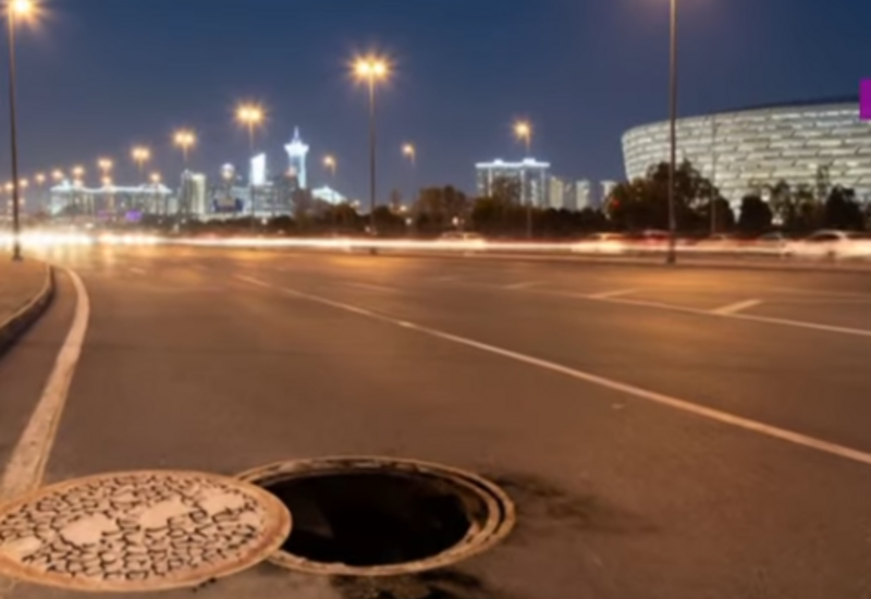 Bakıda bu yolda sürücülər kanalizasiya quyusuna düşürlər - VİDEO