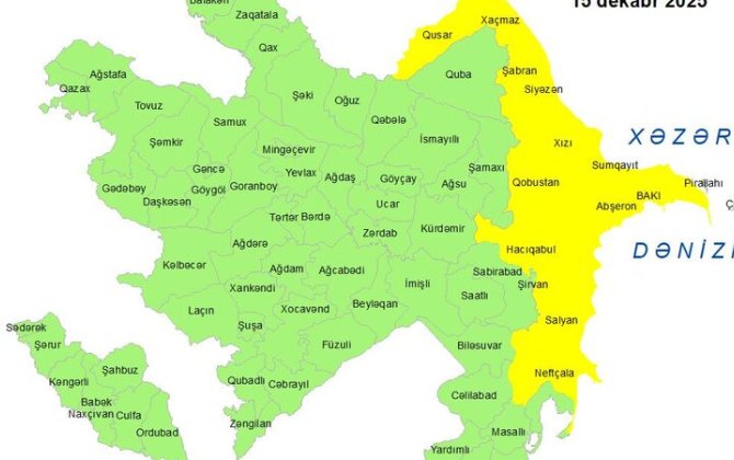 Küləkli hava şəraiti ilə bağlı sarı xəbərdarlıq verildi