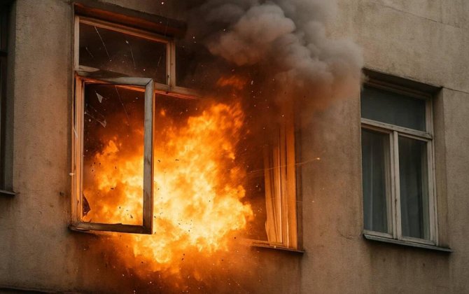 Sumqayıtda bina yanır - Sakinlər təxliyə edilirlər - VİDEO