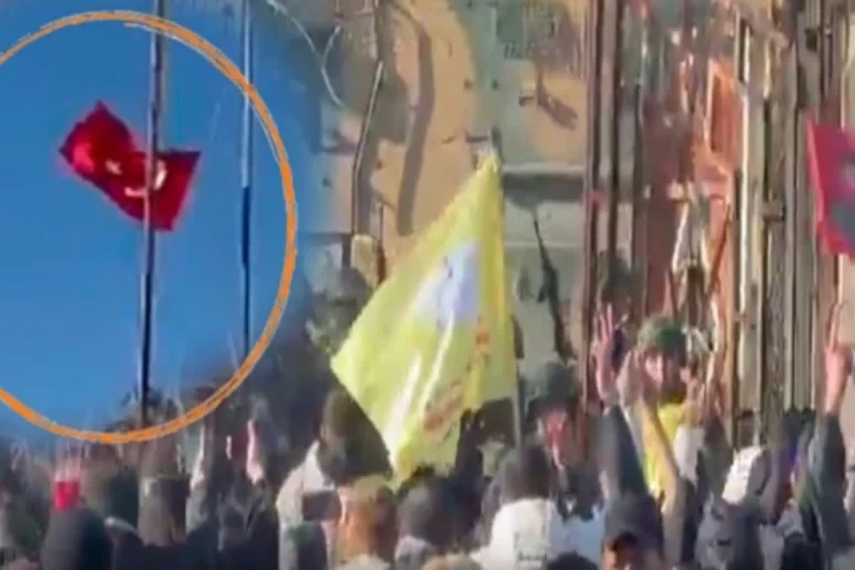Mardin vilayətinin Nusaybin rayonunda bir qrup şəxs sərhəddəki Türkiyə bayrağını endirib