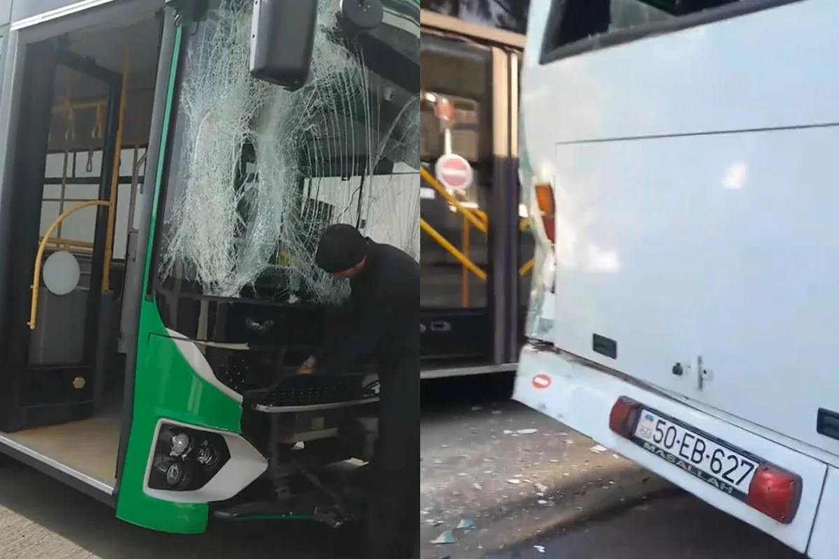 Bakıda üç marşrut avtobusu toqquşdu