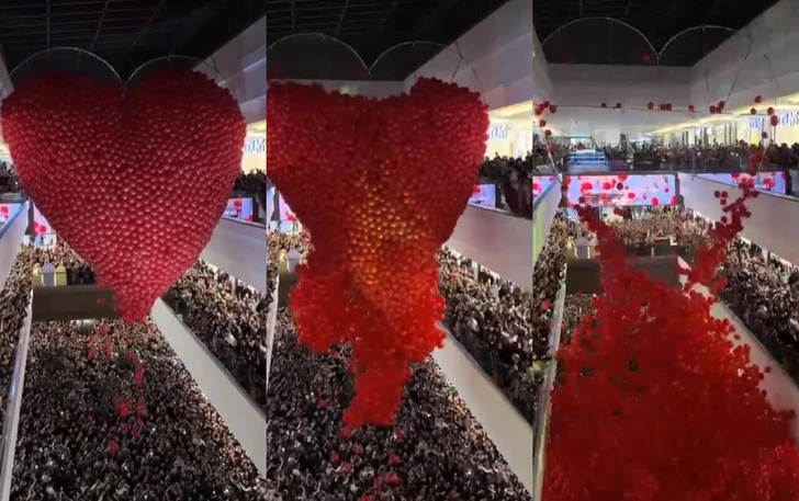 В Баку устроили грандиозный «дождь из шаров» ко Дню влюблённых