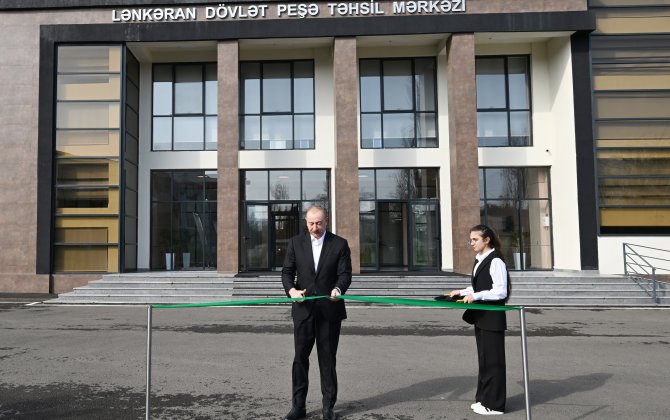 İlham Əliyev Lənkəran Dövlət Peşə Təhsil Mərkəzinin açılışında iştirak etdi - FOTOLAR