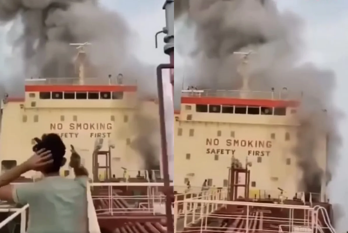 İran Oman sahillərində üzən gəmini vurdu - VİDEO