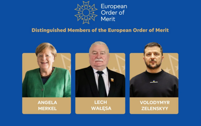 Merkel, Zelenski və Valensa Avropa Xidmət Ordeni ilə təltif olunublar