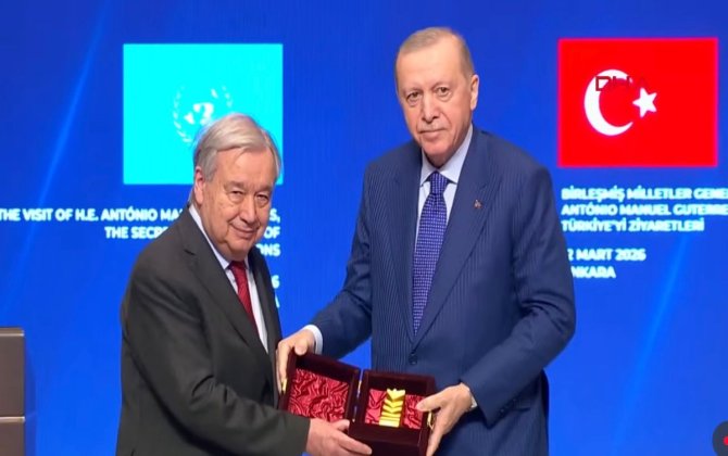 Ərdoğan Quterreşi “Atatürk Beynəlxalq Sülh Mükafatı” ilə təltif edib - VİDEO