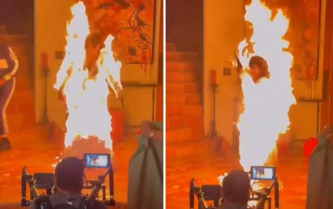 Dünya ulduzu klip çəkilişində alovlar içində qaldı
