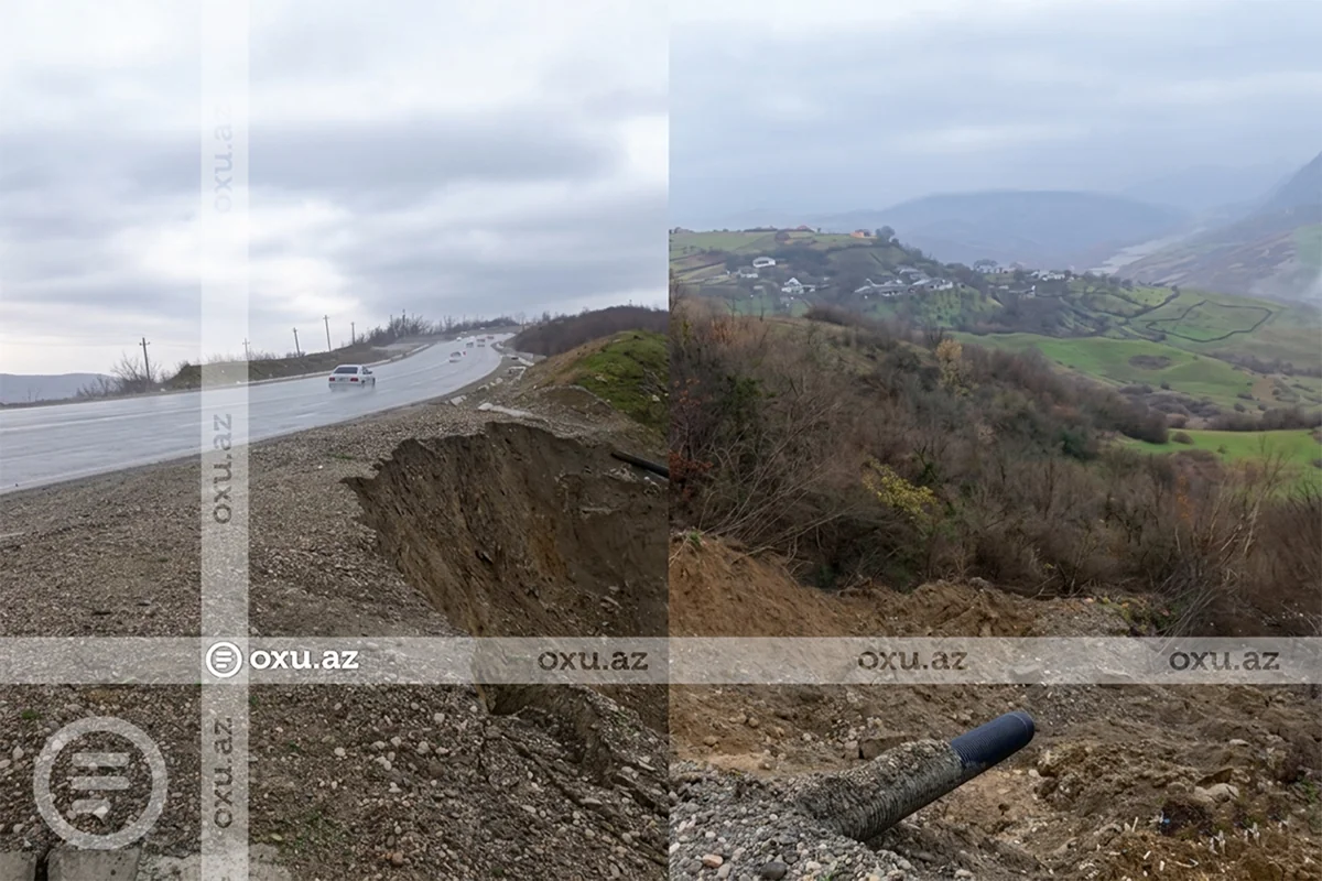 На новом участке дороги Муганлы - Исмайыллы произошел оползень - ВИДЕО