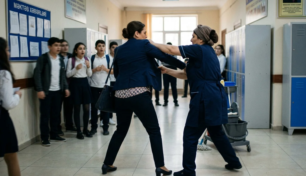 Ağdamda orta məktəbdə dava: Xadimə direktora hücum etdi