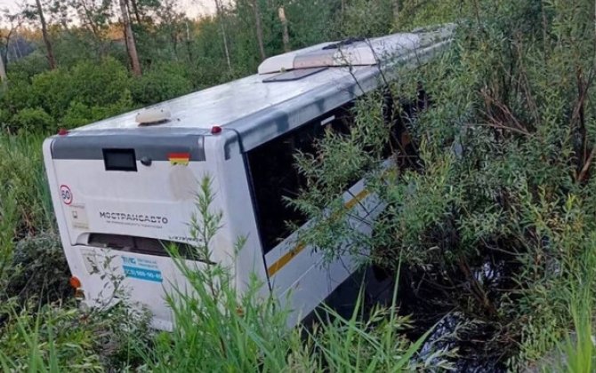 В Подмосковье автобус с пассажирами улетел в кювет
